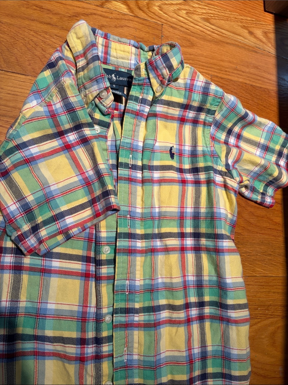 Ralph Lauren Short-Sleeve Plaid Button-Down - Yellow, Green & Red